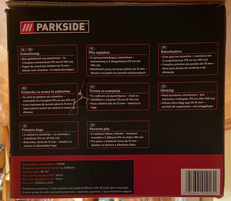 Zagłębiarka, piła wgłębna Parkside PTSS 1200 D2 pilarka z prowadnicami