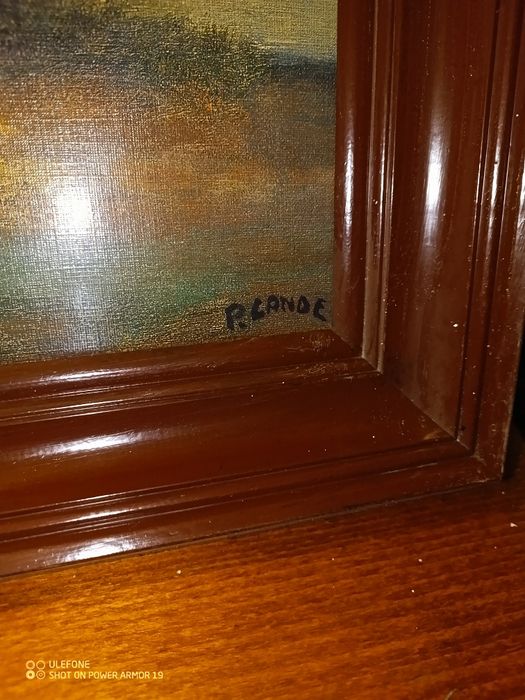 Obraz olej PRL w ramie