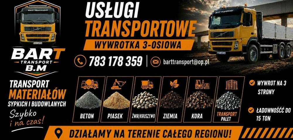 Transport wywrotką materiały sypkie, beton, żwir, gruz