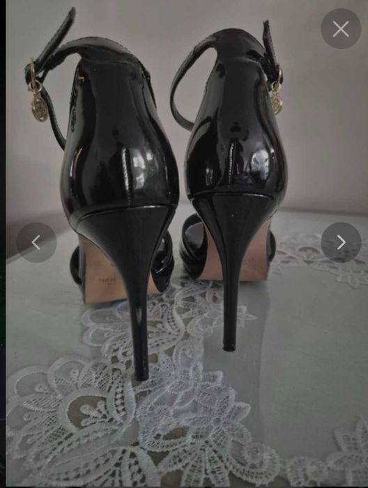 Lakierowane Szpilki czarne Nine West, Sandały na szpilce 39