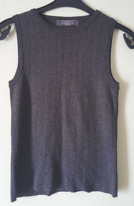 Błyszczący dzianinowy top bez rękawów Primark M 38 / S 36 Srebrna nić Lurex casual chic