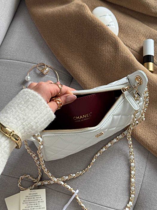 Chanel Mini Boston Chain Shoulder Bag White Gold/мінісумка Шанель