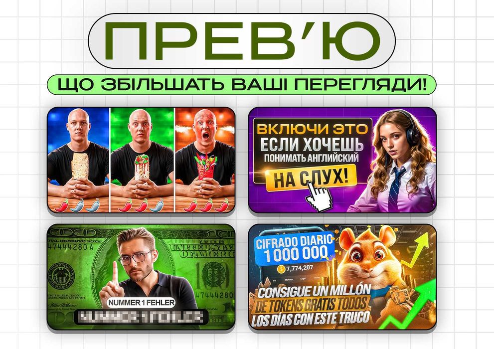 Прев'ю, що ЗБІЛЬШАТЬ ПЕРЕГЛЯДИ на YouTube відео/Ютуб превью обкладинка