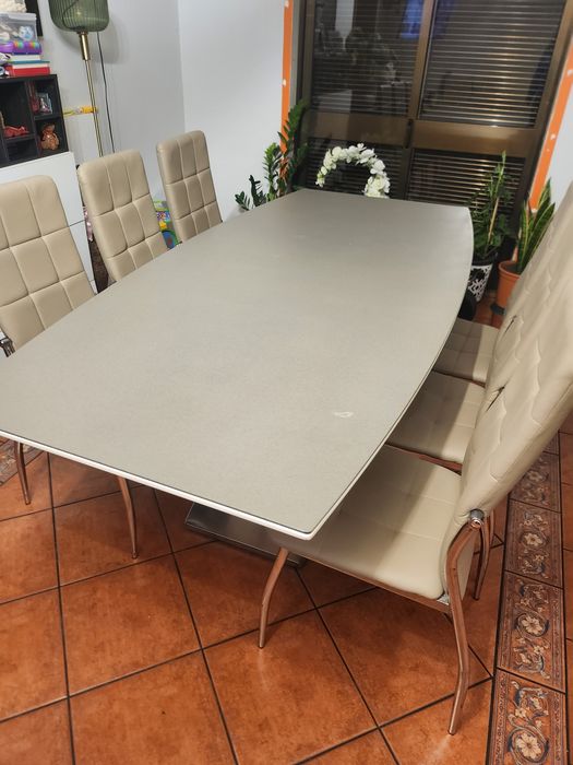 Conjunto Mesa de Jantar Moderna (2m x 1m) + 6 Cadeiras Estofadas