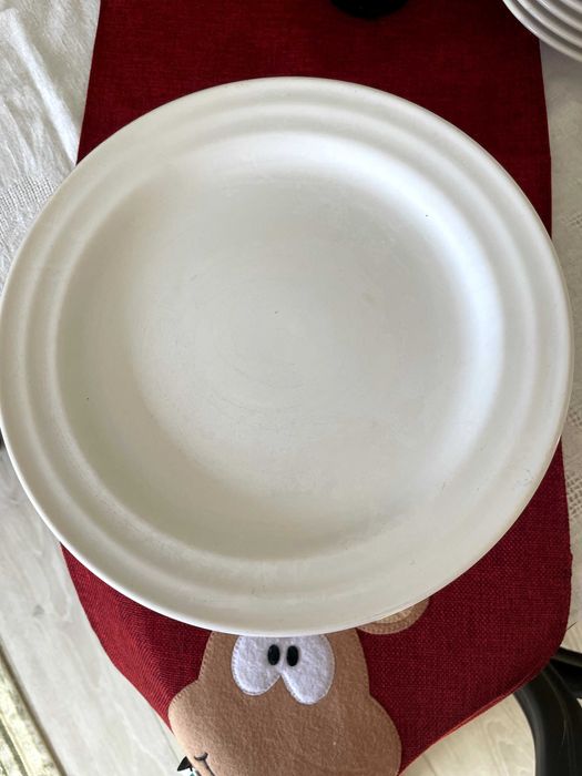 Talerze obiadowe płytkie białe 11 szt + 2 pomarańczowe kamionka