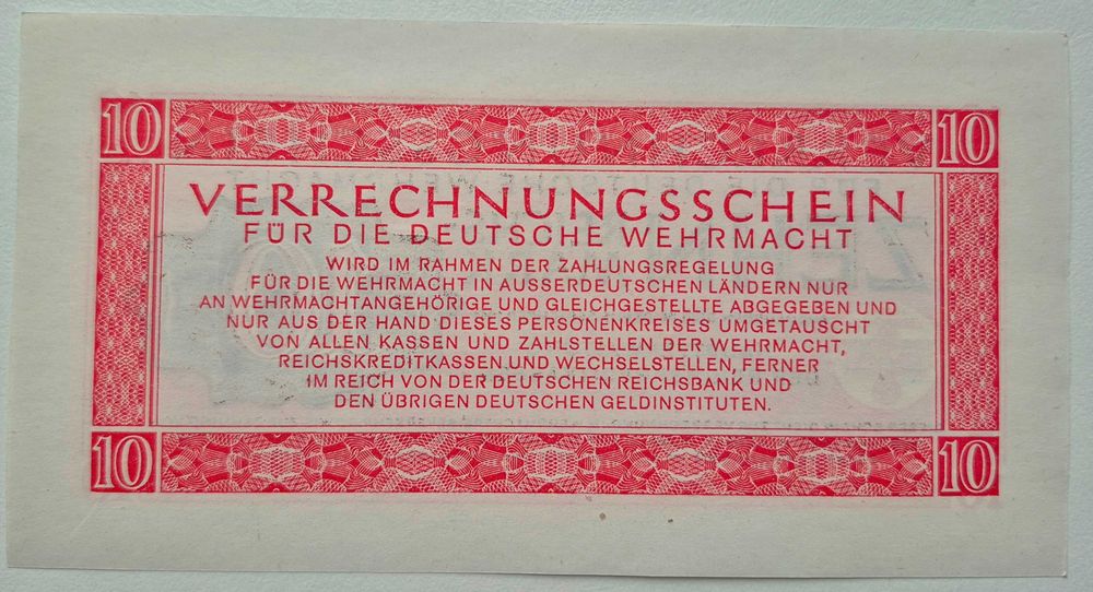 Третій Рейх 10 рейхс марок 1944 рік Вермахт UNC