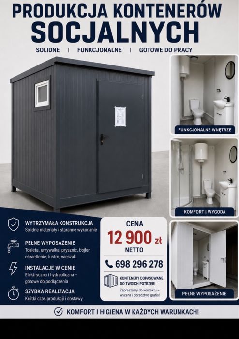 Kontener sanitarny/budowlany/dzialka/prysznic/lazienka/toaleta/wc GRATISY,transport