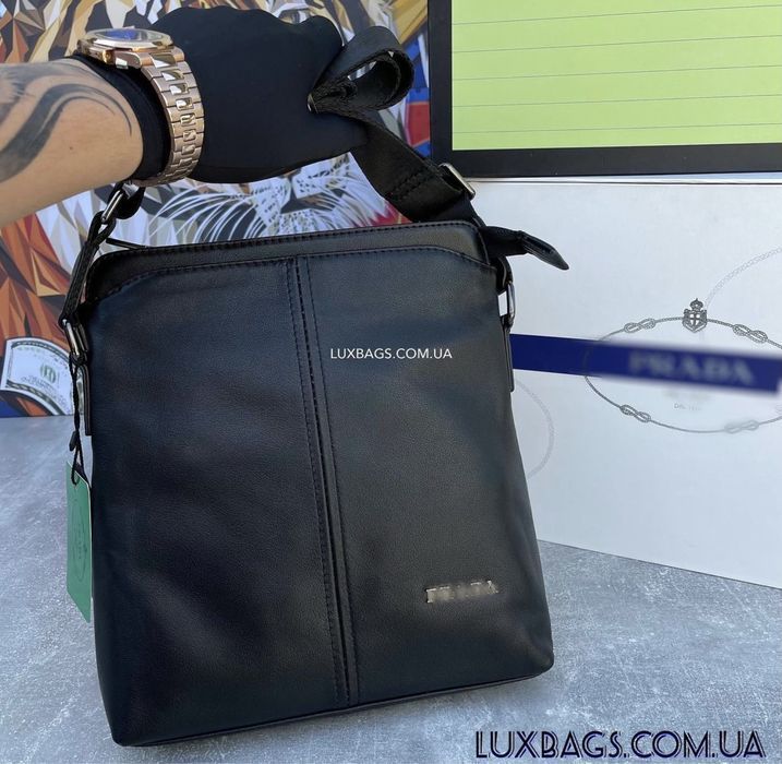 Чоловіча шкіряна сумка через плече P.r.a.d.a Мужская кожаная