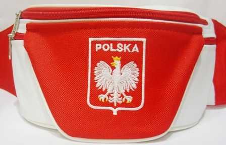 Saszetka , nerka, sakwa do pasa biało - czerwona.