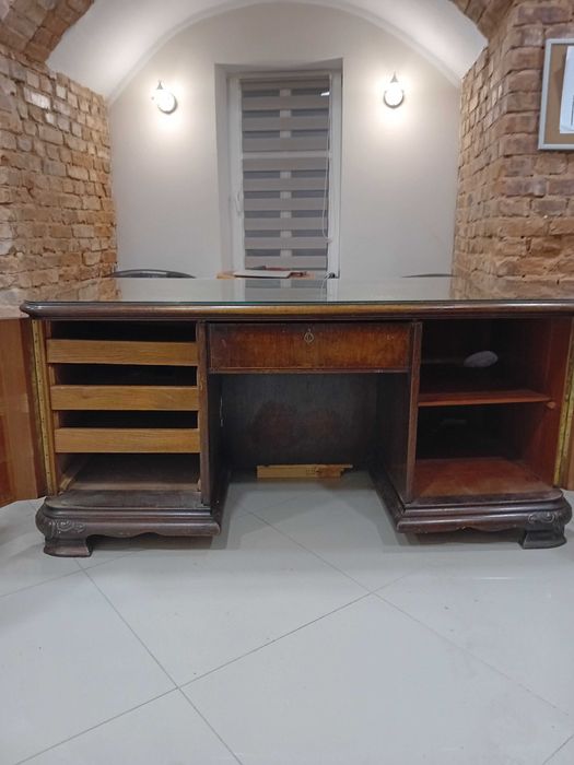 Biurko antyk orzechowe dwustronne rozkładane