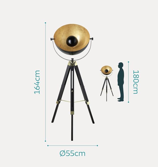 Candeeiro de Pé - EGLO Preto e Dourado | Vintage