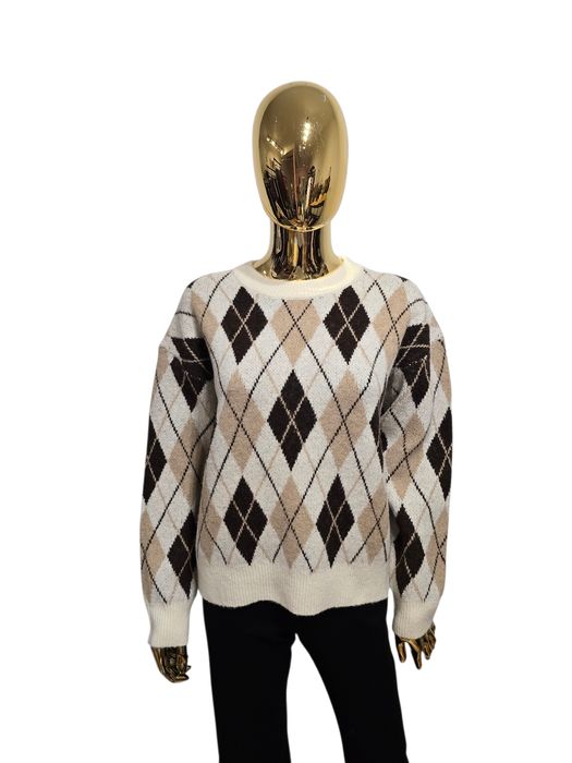 Sweter damski COZY ARGYLE kremowy w romby rozmiar uniwersalny Moocci