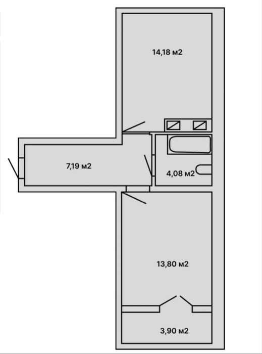 1-к квартира на здачі, 43м2