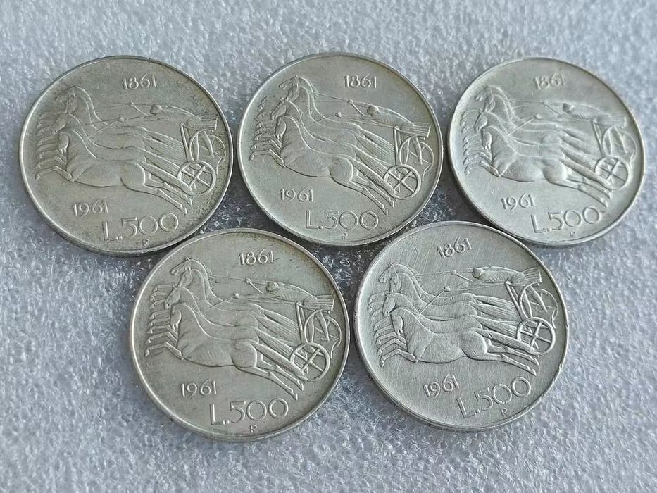Італійськи пам'ятні монети! 500 Лір. 1961 рік. СРІБЛО. Набір. 5 монет!!