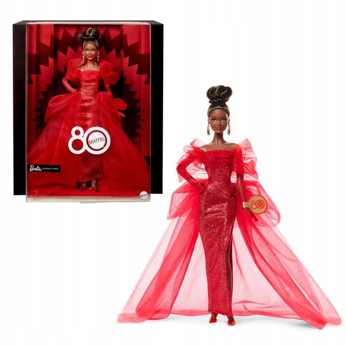Barbie Signature Doll, Mattel 80th Anniversary Collectible w brokatowej suk. Nowy Produkt