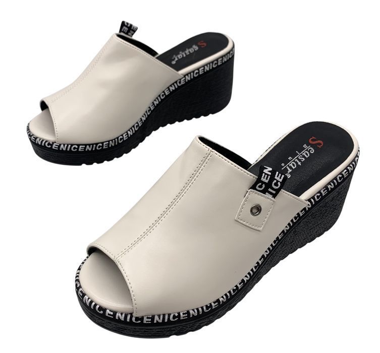 Klapki damskie na koturnie kremowe Tinsley 38 buty wygodne eleganckie