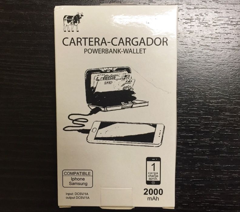 Carregador Portátil PowerBank e Porta-Cartões – 2 em 1, Novo