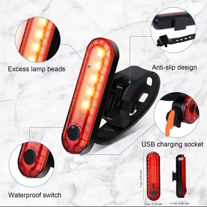 Oświetlenie Rowerowe Vastfire LED USB Przednie - D2K2 / Tylne - HJ056 4 tryby 330mAh 3-8h działania 30g Nowe