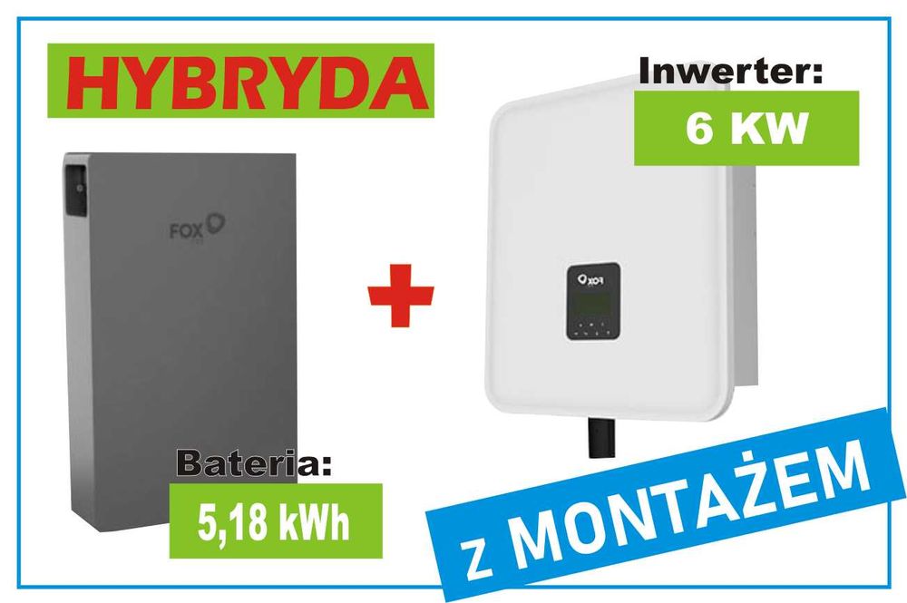 Zestaw hybrydowy, Inwerter 6KW+ Magazyn energii 5,18KWh z Montażem