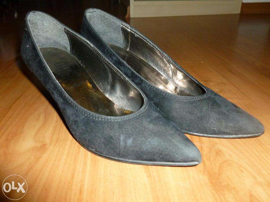 Czółenka oryginalne włoskie, skóra nubuk, czarne, rozmiar 37