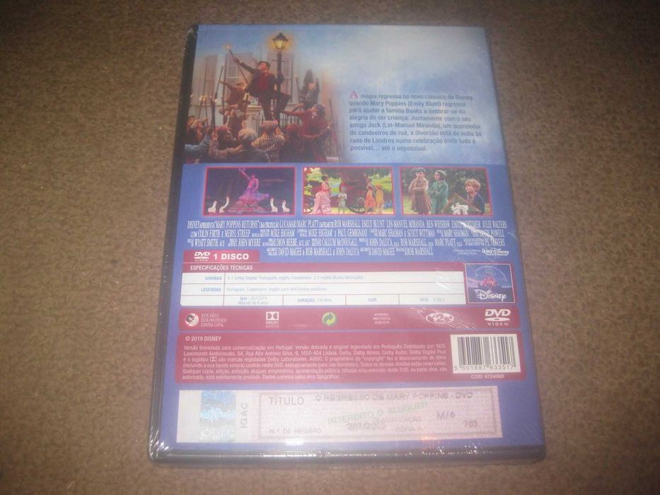 DVD "O Regresso de Mary Poppins" com Emily Blunt/Selado/Raro!