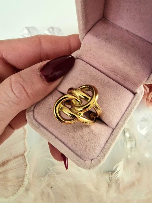 Duży pierścionek podwójny kółka rozm. 9 stal chirurgiczna 316L cudo