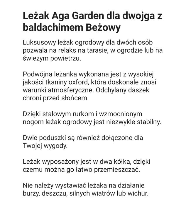 Leżak plażowy ogrodowy dwuosobowy duża  leżanka dla 2 osób