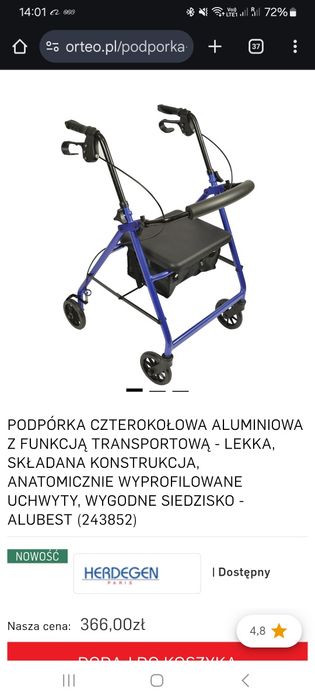 Chodzik rehabilitacyjny z regulowanym siedziskiem