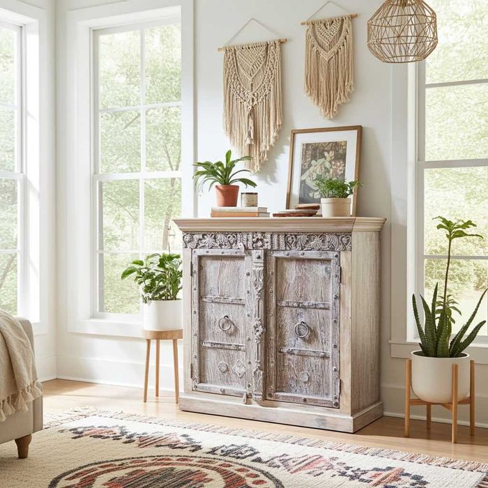 komoda indyjska z drewna Mango bielona. indyjskiemeblekolonialne.