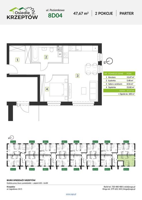 47,67m² + duży ogródek 100 m² +M.PARKING.-pod Wrocławiem+las