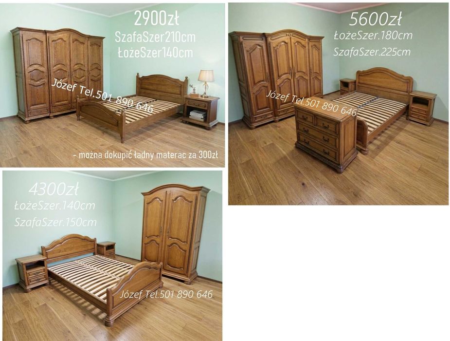 Piękna Sypialnia Dębowy - łoże szafa komoda szafki nocne Meble