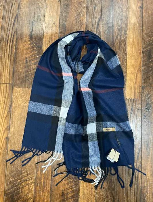 Фірмовий шарф Burberry Синій в клітинку кашеміровий 32/180см
