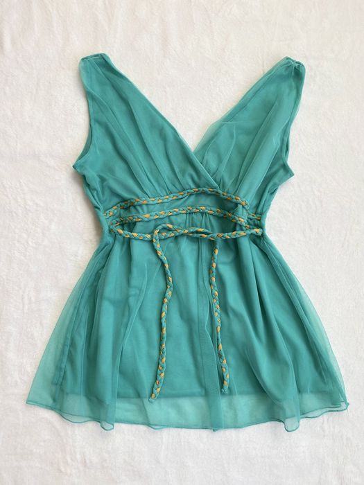 Niebieski top z wiązaniem S 36 M 38 mesh vintage 90s 00s coquette
