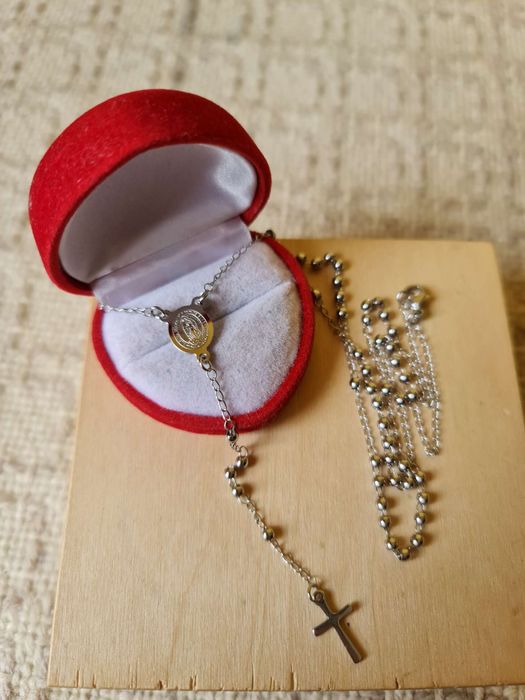Różaniec stal nierdzewna medalik różaniec kolor srebrny dewocjonalia
