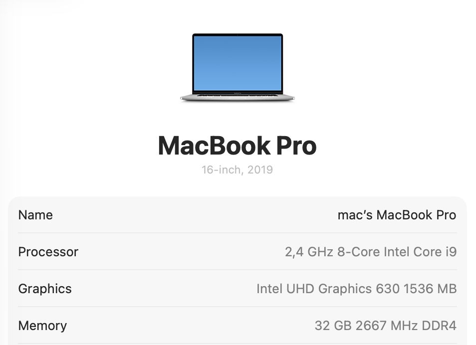 MacBook Pro 16 2019 8-Core i9 32GB RAM 512GB Radeon 4Gb