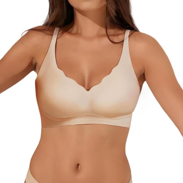Biustonosz bezszwowy push-up bez fiszbin - L, beżowy