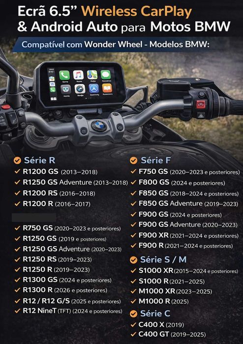 Ecrã 6.5” Wireless CarPlay & Android Auto p/a Motos BMW – Wonder Wheel
