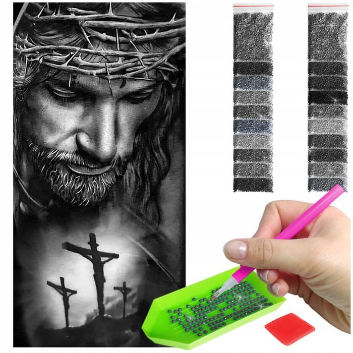 Duży Haft Diamentowy 80x40cm Jezus Krzyż Bóg Mozaika Zestaw 5d Akcesor