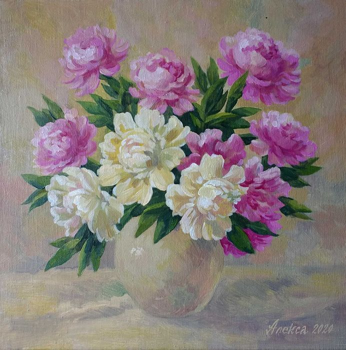 "Пионы",картина маслом