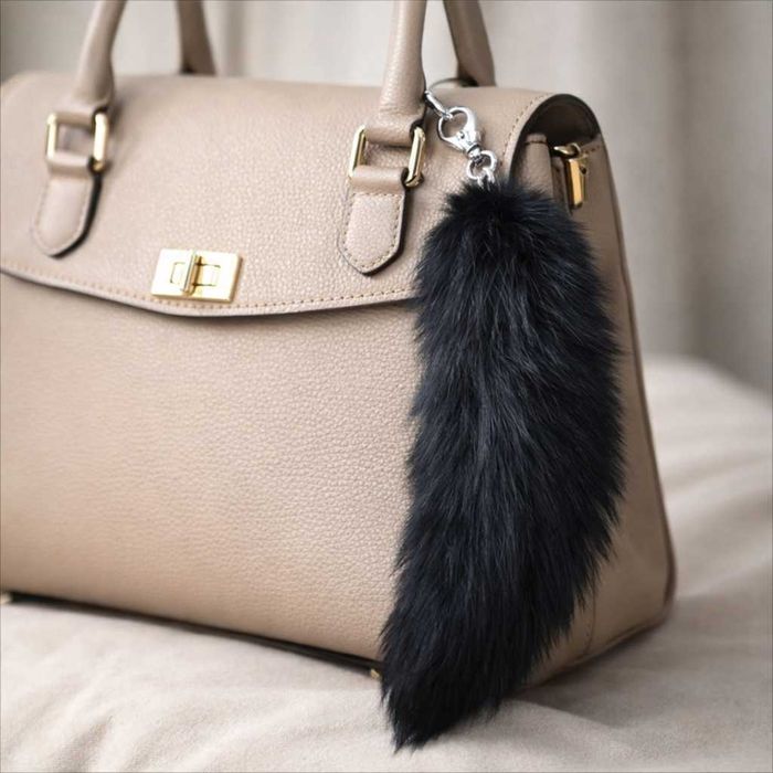 Czarna Kita Lisa 30–40 cm Naturalne Futro Brelok Karabińczyk