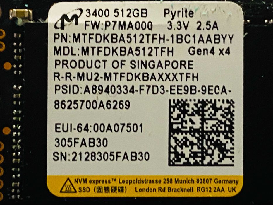 NVME 512gb Micron 3400