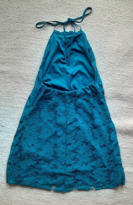 Vestido curto verão, azul petróleo, tam. M