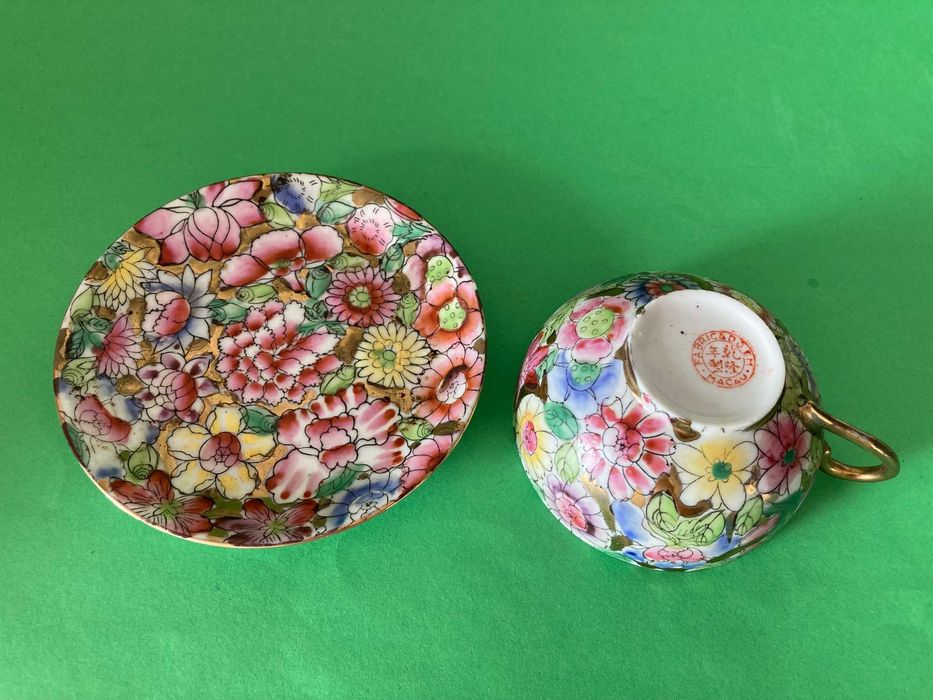 Chávena e pires porcelana casca ovo Fabricado em Macau Antiga chinesa
