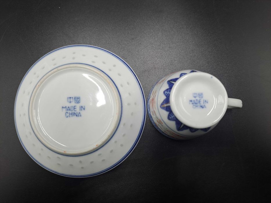 Filiżanka espresso spodek duo porcelana ryżowa chińska niebieska kwiat