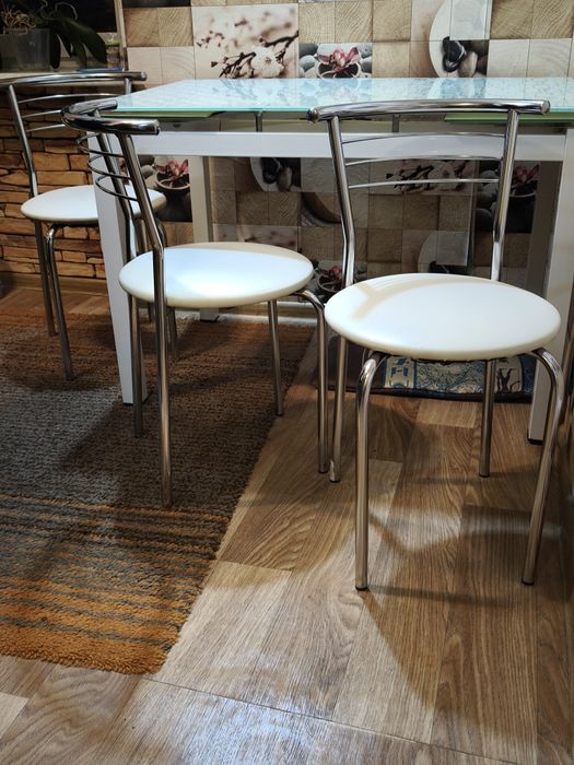 Стулья кухонные 3 шт, мягкие стулья для кухни, металл экокожа