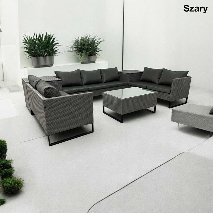 ZESTAW MEBLI OGRODOWYCH / Duży narożnik / Technorattan / 7 osobowy