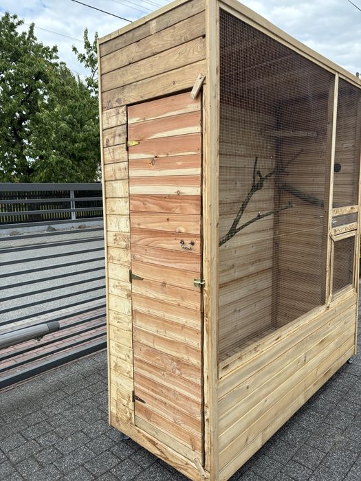 Nowa woliera klatka dla ptaków/papug – solidna, drewniana, na kółkach