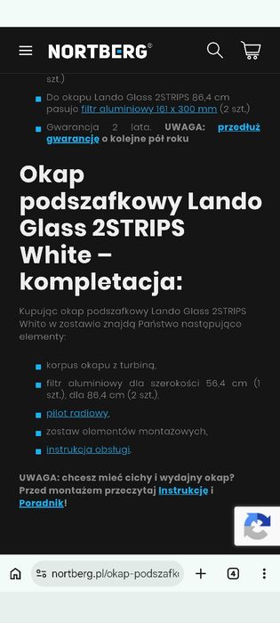 Okap podszafkowy Nortberg bialy