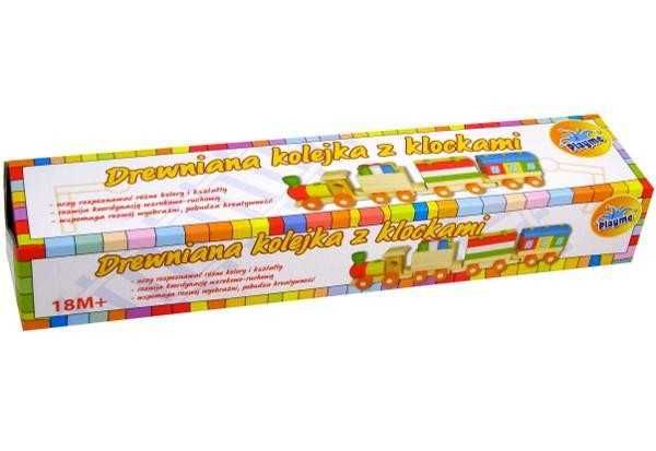 Drewniany pociąg z klockami do kolorowania 3 wagoniki kolejka Brimarex