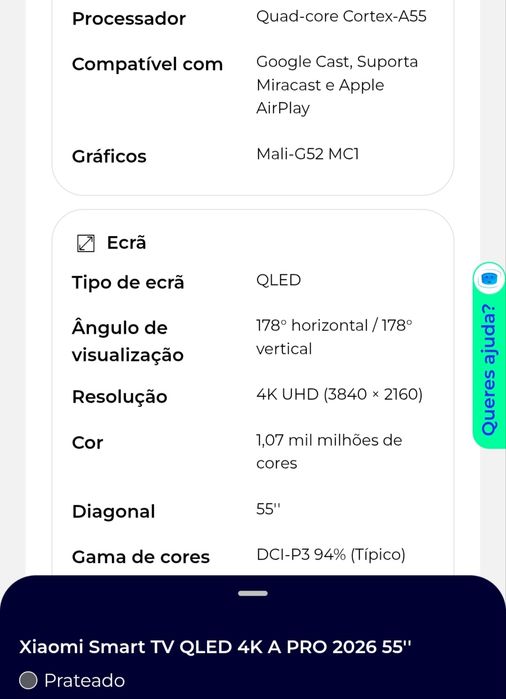 Xiaomi Smart TV QLED 4K A PRO 2026 55”